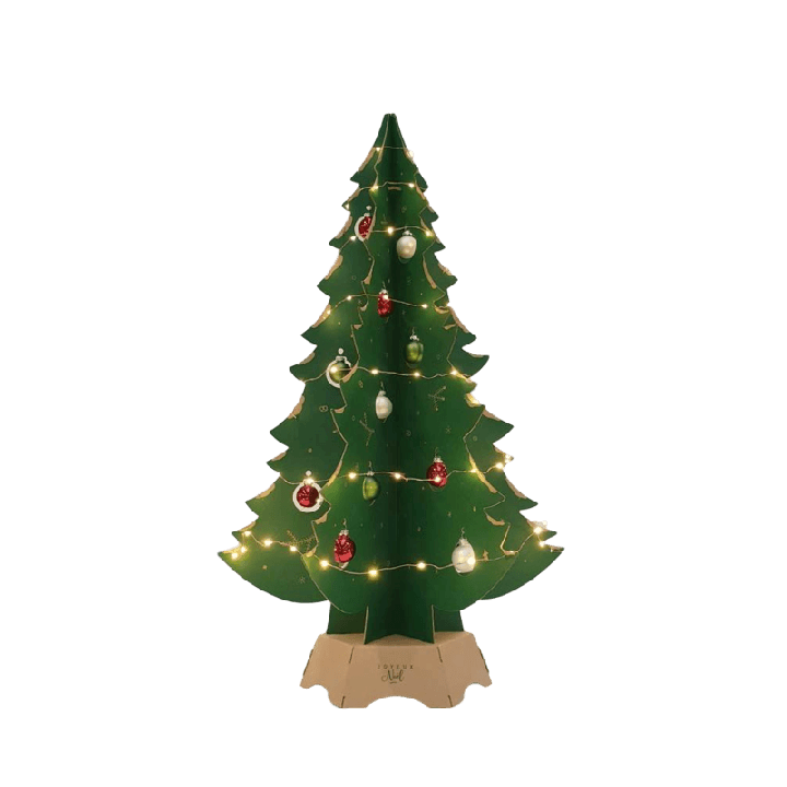 Sapin en carton (Impression verte, pied écru)