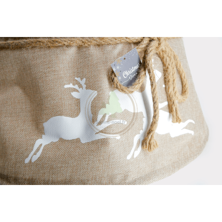 Cache pied de sapin en jute avec rennes : zoom